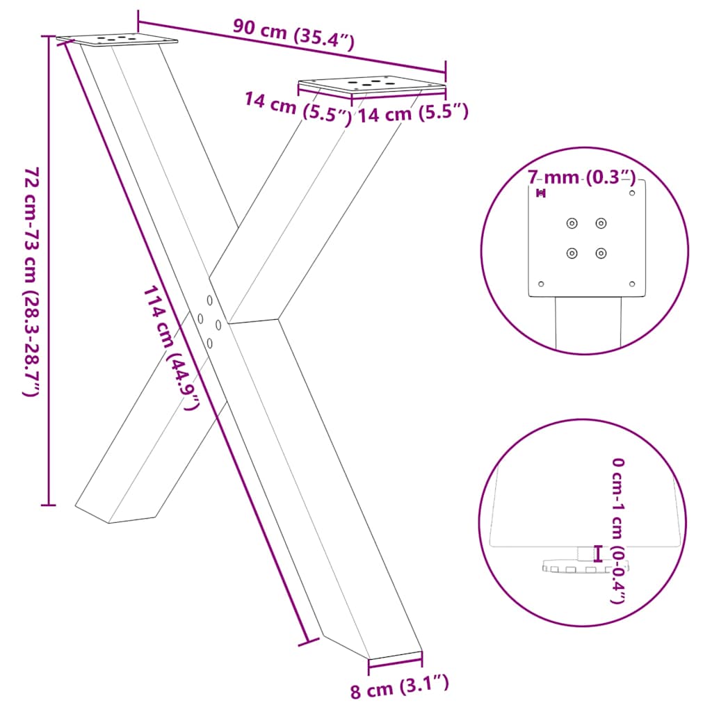 Eettafelpoten 2 st X-vormig 90x(72-73) cm staal zwart