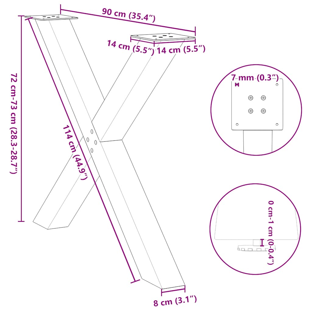 Eettafelpoten 2 st X-vormig 90x(72-73) cm staal antraciet