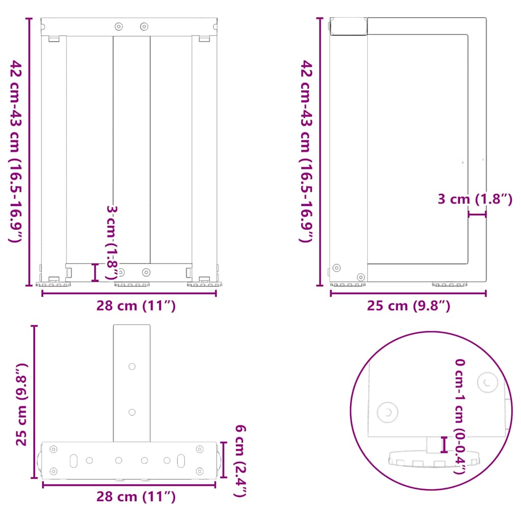 Salontafelpoten 2 st T-vormig 28x25x(42-43) cm staal zwart