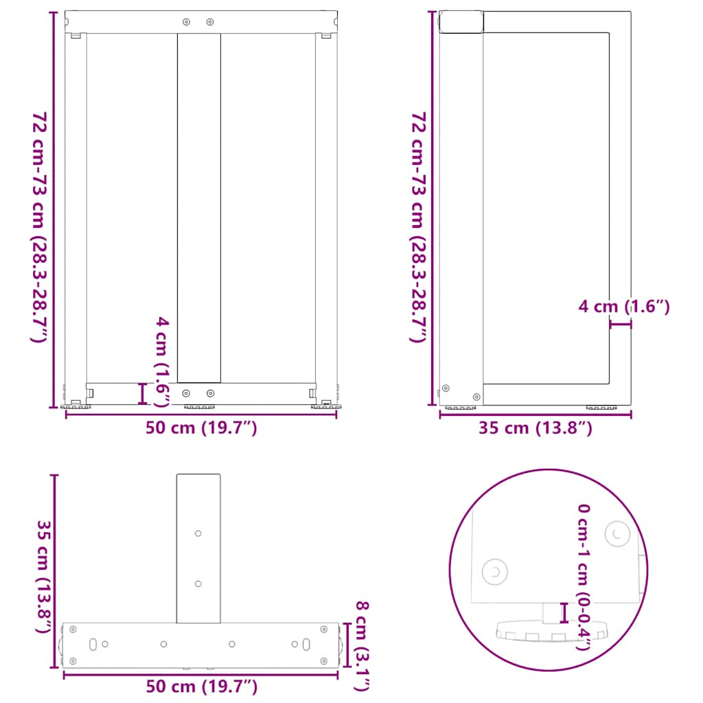 Eettafelpoten 2 st T-vormig 50x35x(72-73) cm staal zwart