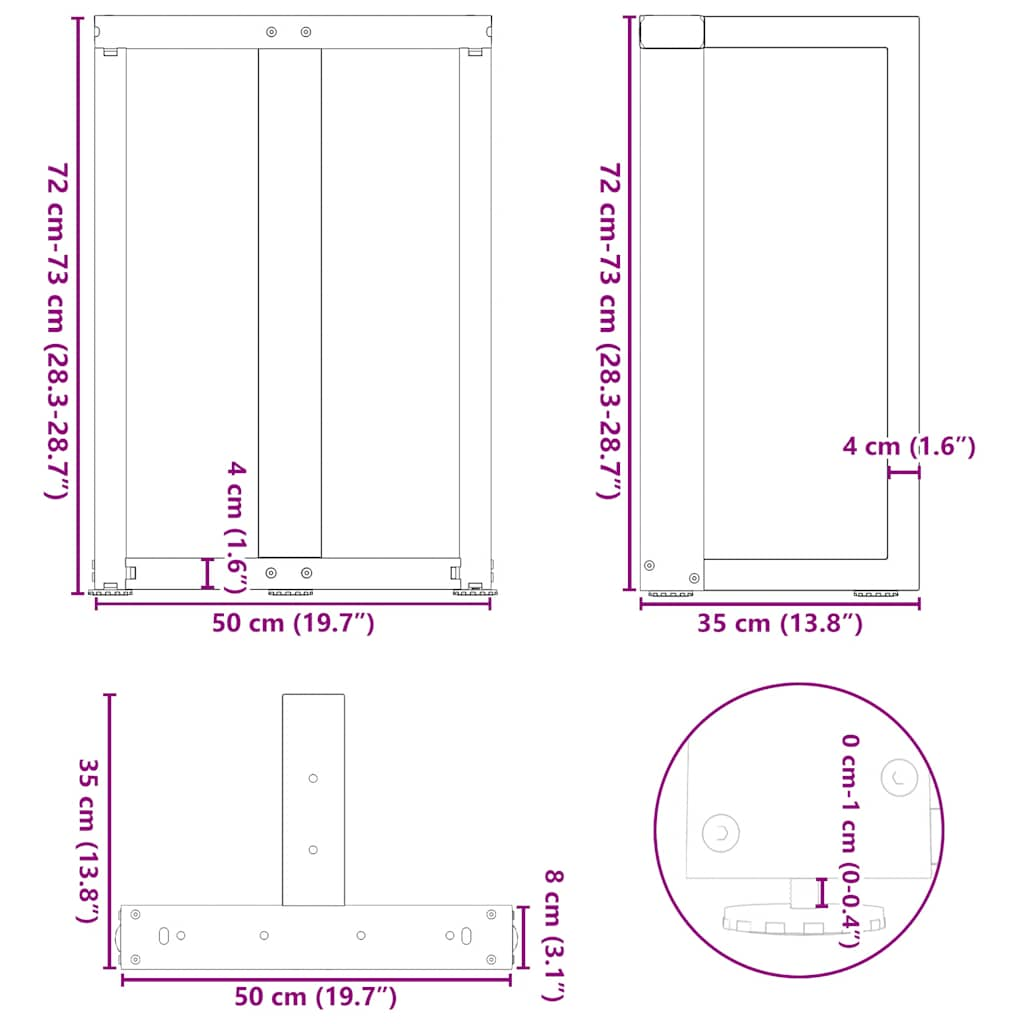 Eettafelpoten 2 st T-vormig 50x35x(72-73) cm staal wit