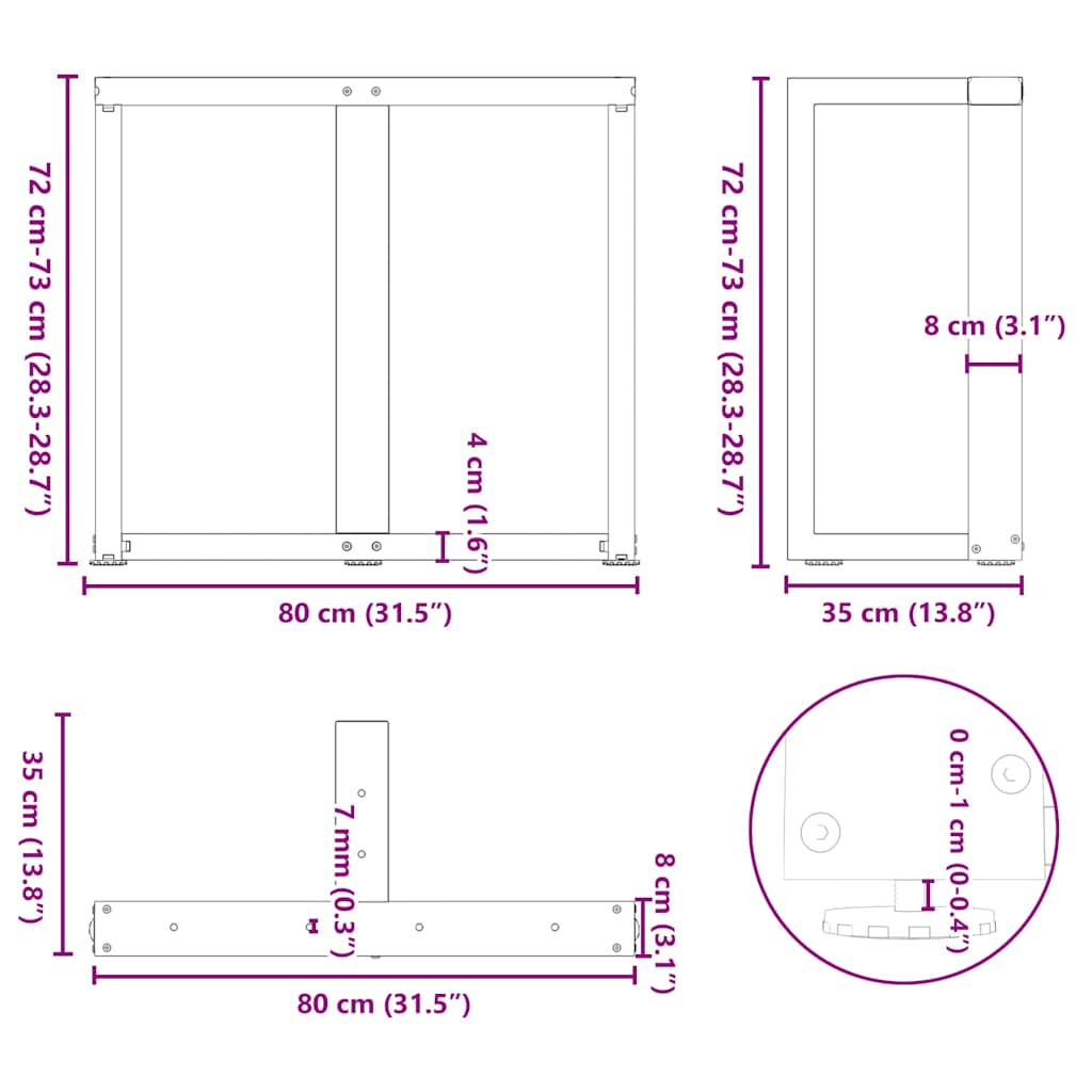 Eettafelpoten 2 st T-vormig 80x35x(72-73) cm staal zwart