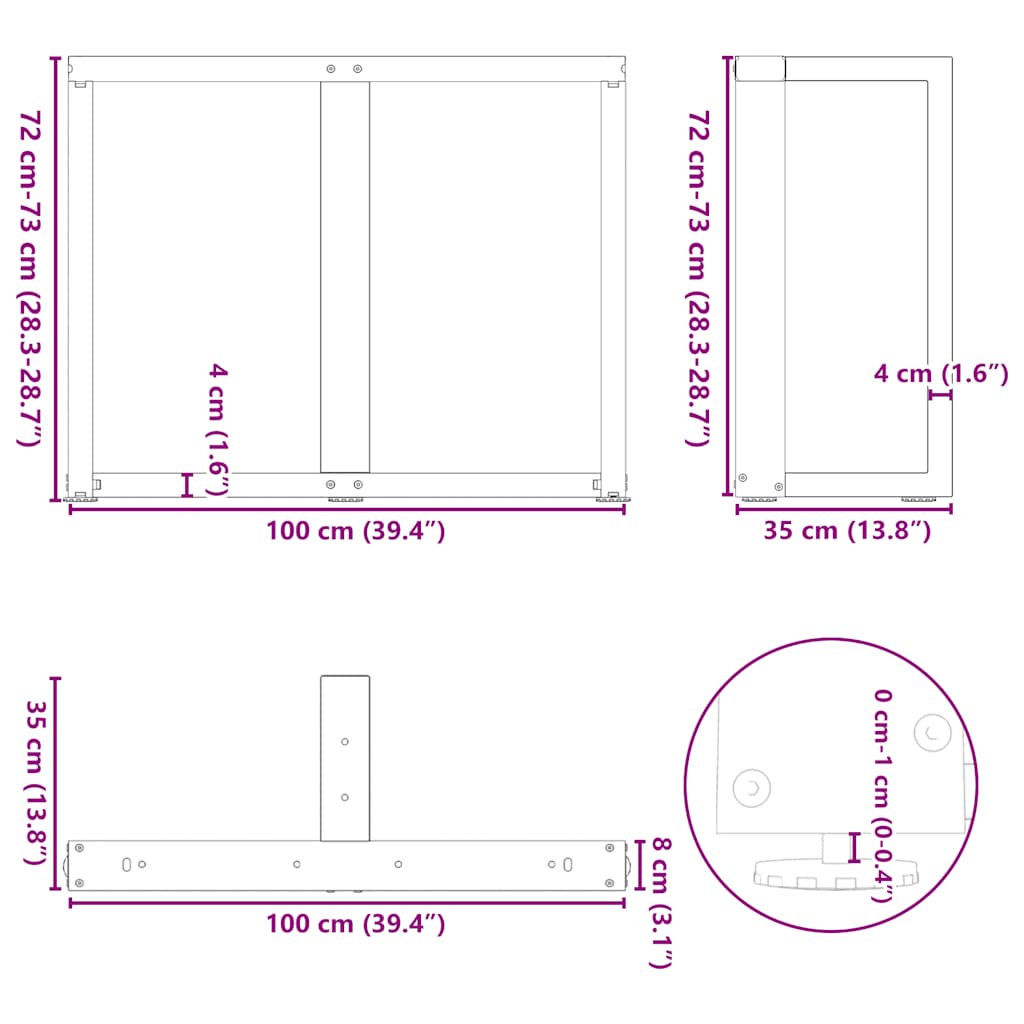 Eettafelpoten 2 st T-vormig 100x35x(72-73) cm staal antraciet