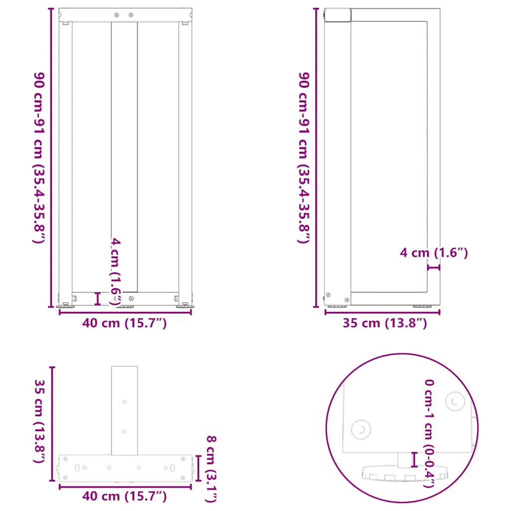 Bartafelpoten 2 st T-vormig 40x35x(91-92) cm staal zwart