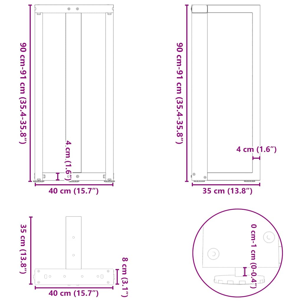 Bartafelpoten 2 st T-vormig 40x35x(91-92) cm staal wit