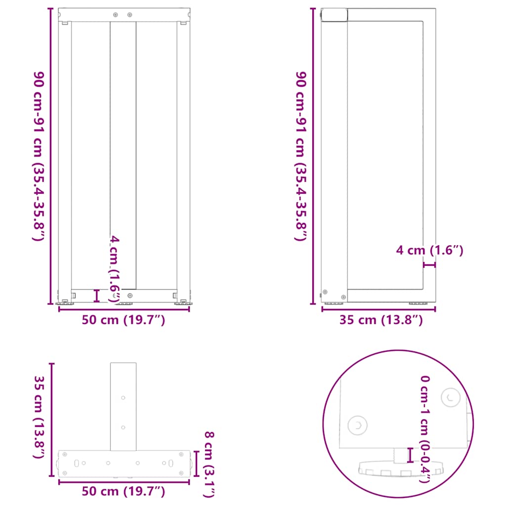 Bartafelpoten 2 st T-vormig 50x35x(91-92) cm staal antraciet