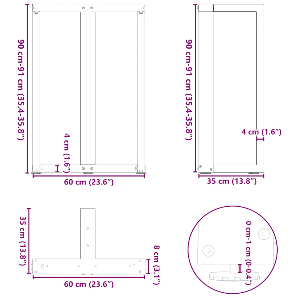 Bartafelpoten 2 st T-vormig 60x35x(91-92) cm staal zwart