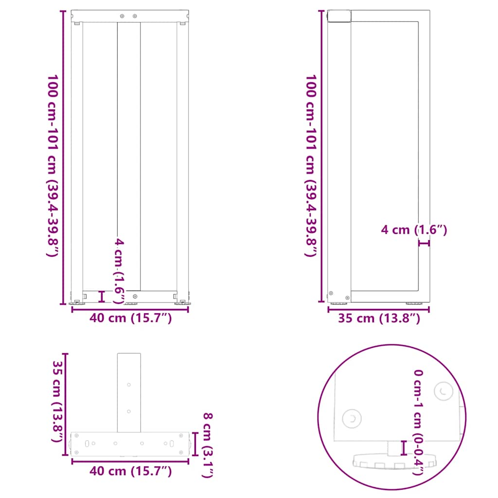 Bartafelpoten 2 st T-vormig 40x35x(101-102) cm staal zwart