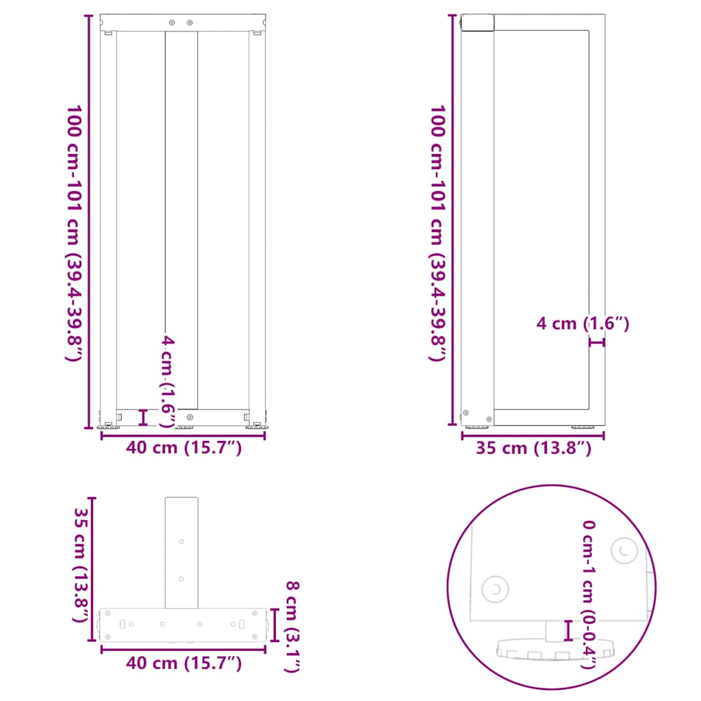 Bartafelpoten 2 st T-vormig 40x35x(101-102) cm staal antraciet