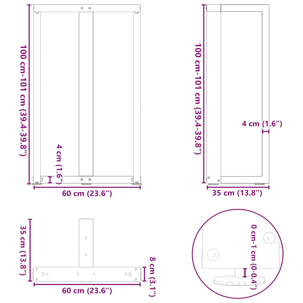 Bartafelpoten 2 st T-vormig 60x35x(101-102) cm staal wit