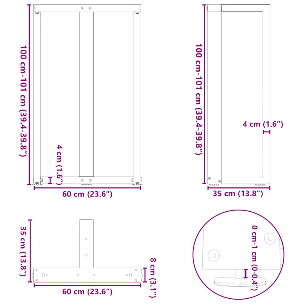 Bartafelpoten 2 st T-vormig 60x35x(101-102) cm staal antraciet