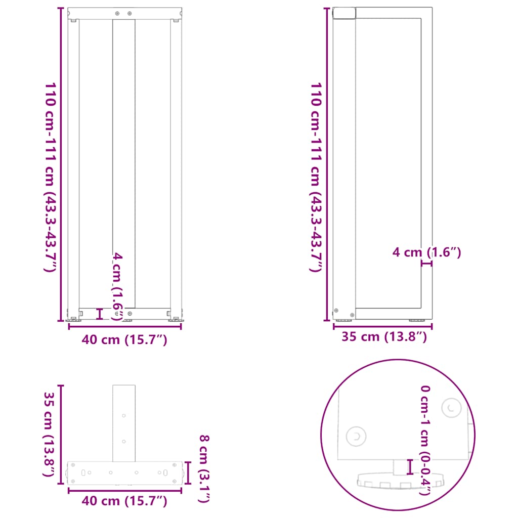 Bartafelpoten 2 st T-vormig 40x35x(111-112) cm staal zwart