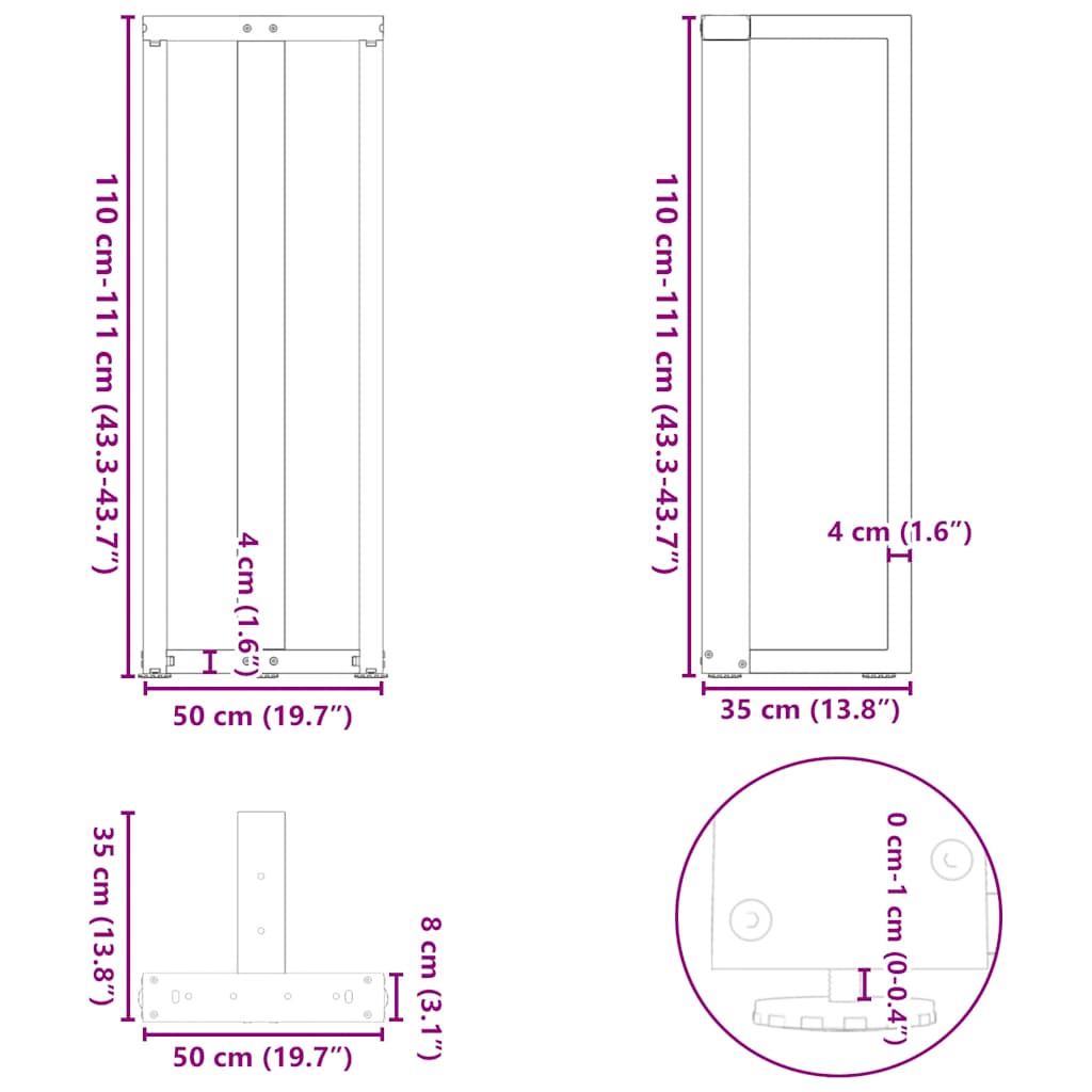 Bartafelpoten 2 st T-vormig 50x35x(111-112) cm staal zwart