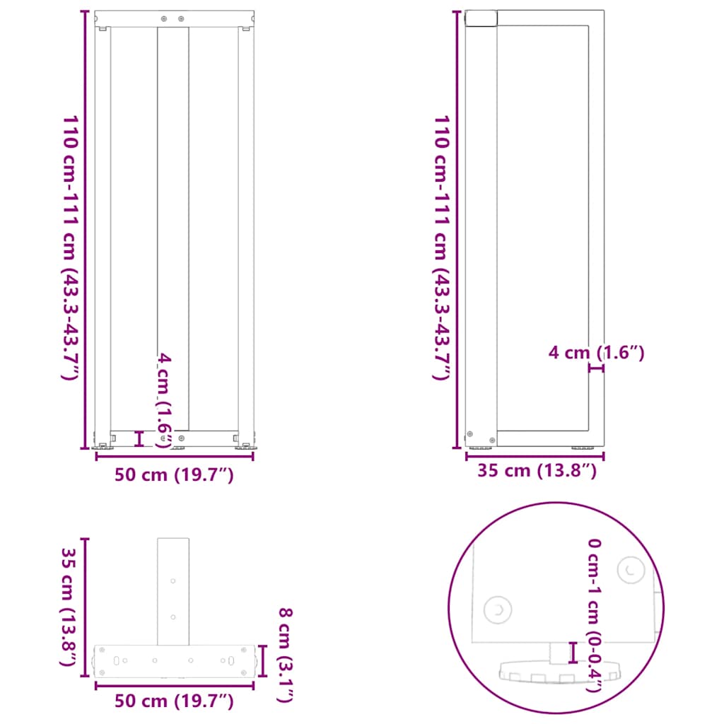 Bartafelpoten 2 st T-vormig 50x35x(111-112) cm staal antraciet