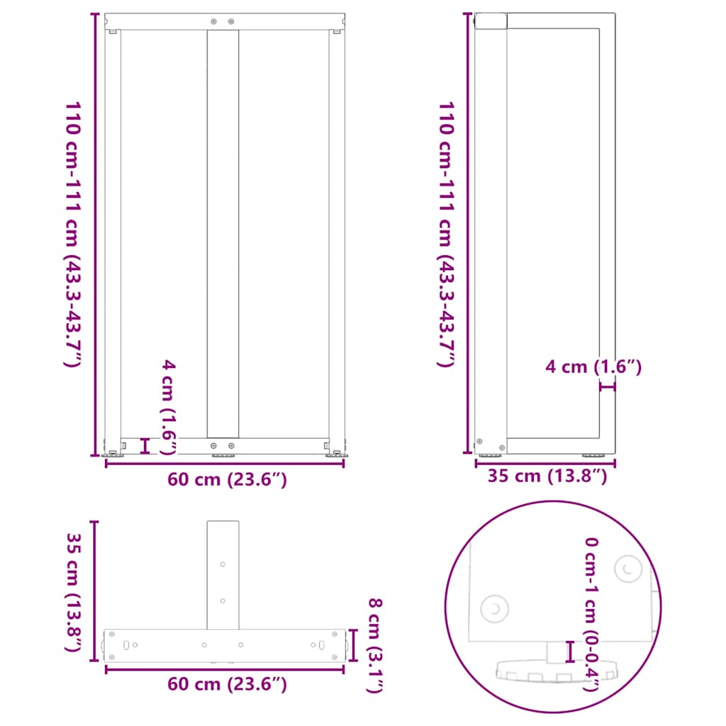 Bartafelpoten 2 st T-vormig 60x35x(111-112) cm staal zwart