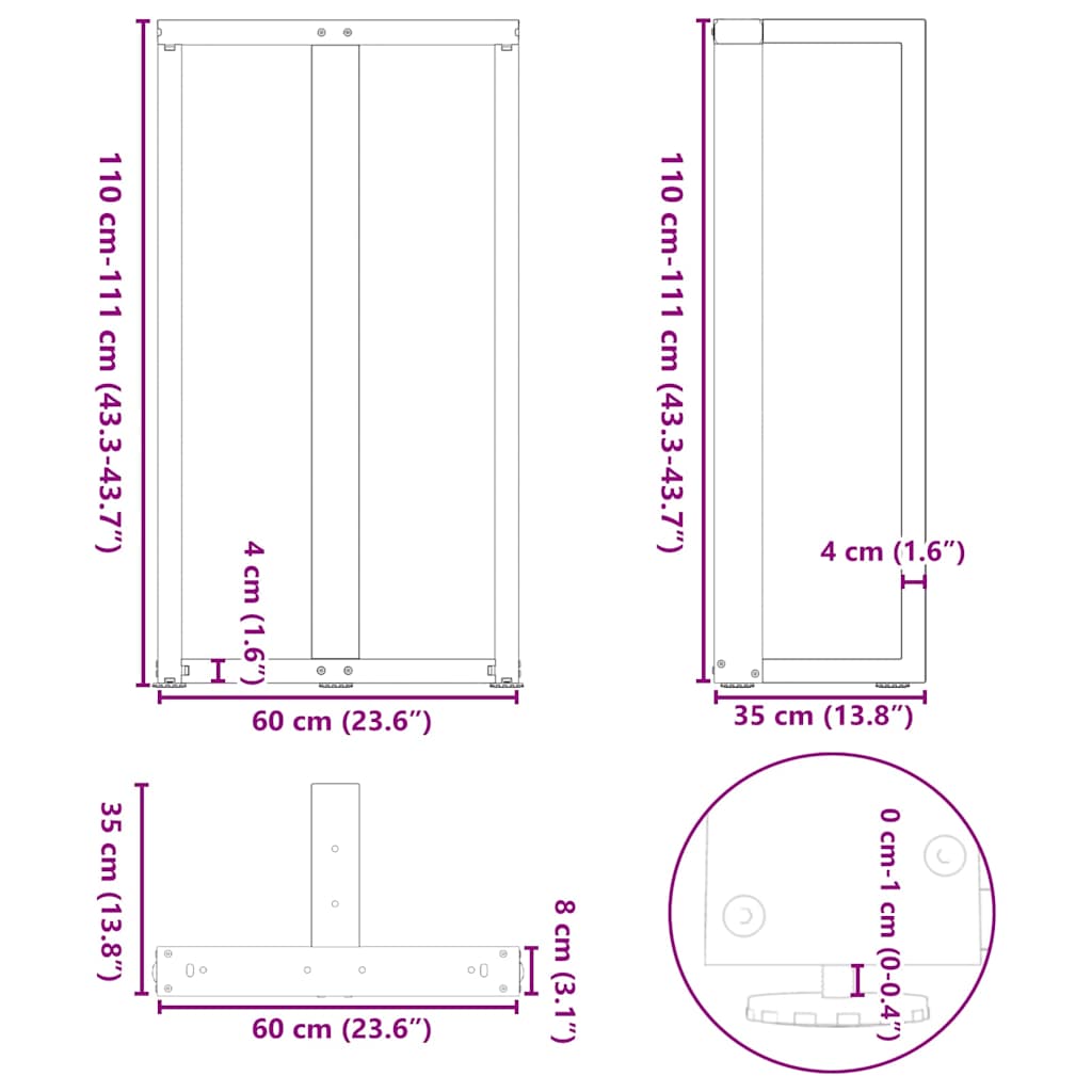 Bartafelpoten 2 st T-vormig 60x35x(111-112) cm staal antraciet