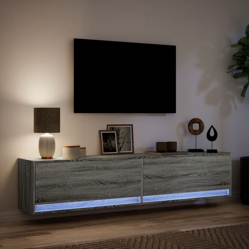 Tv-wandmeubel met LED-verlichting 180x31x38 cm grijs sonoma Tv-meubels | Creëer jouw Trendy Thuis | Gratis bezorgd & Retour | Trendy.nl