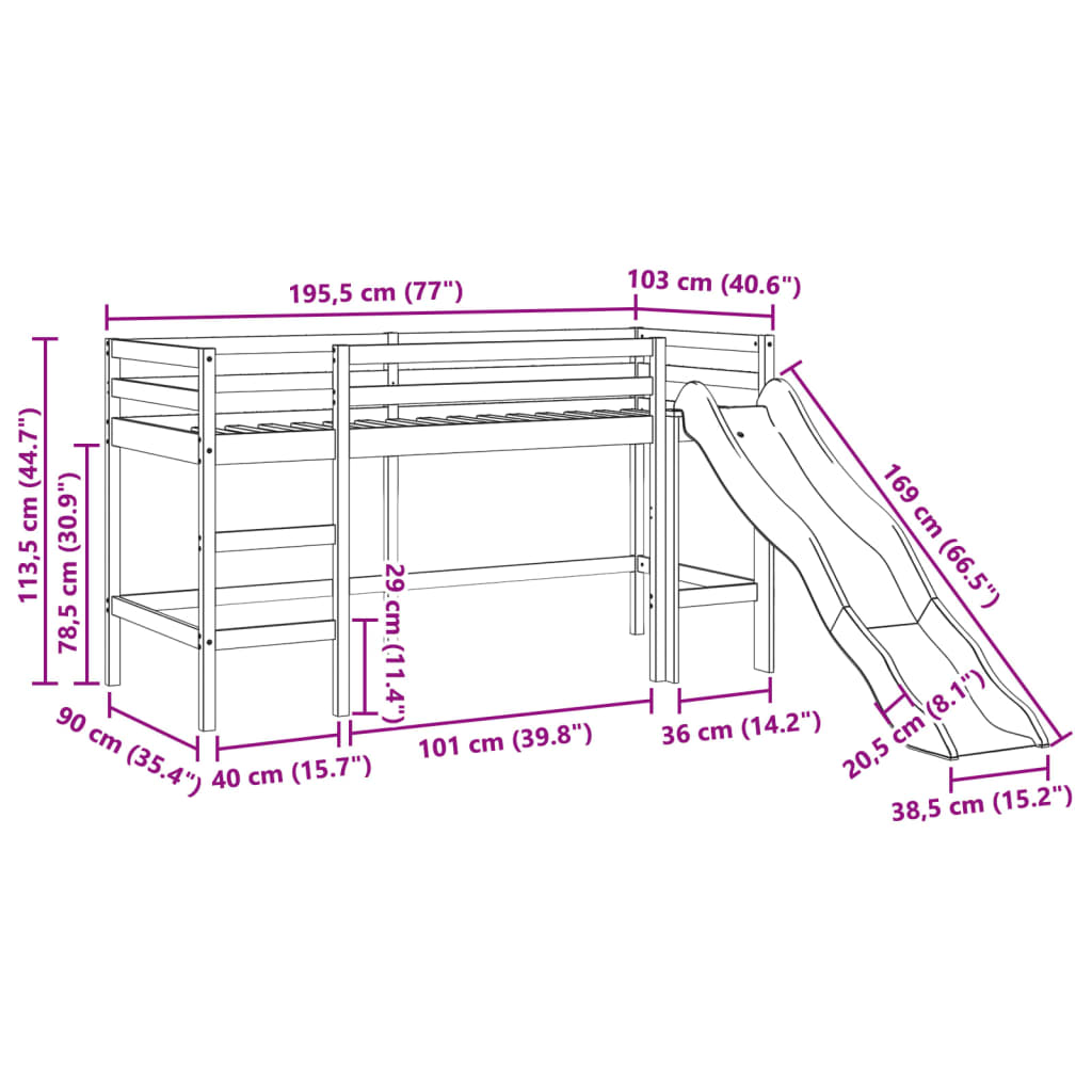 Kinderhoogslaper zonder matras massief grenenhout 90x190 cm Bedden & bedframes | Creëer jouw Trendy Thuis | Gratis bezorgd & Retour | Trendy.nl