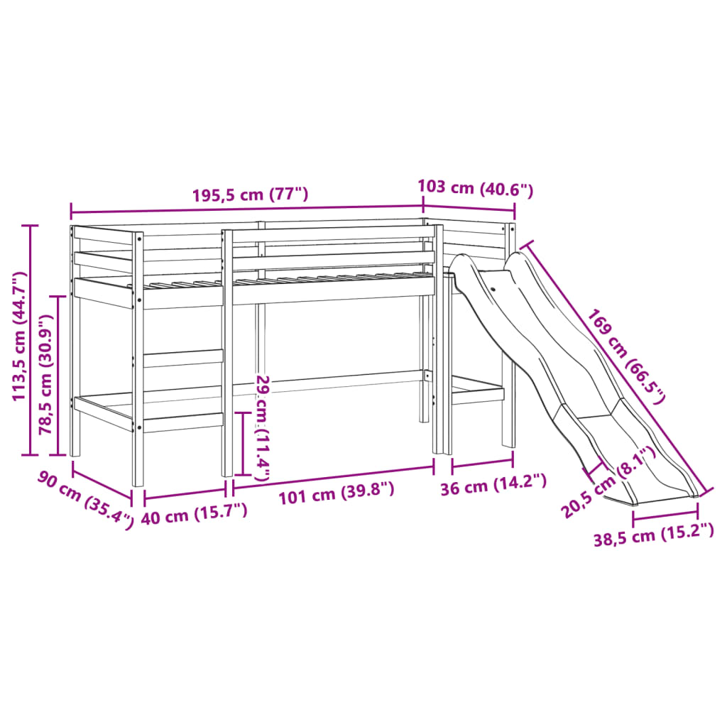 Kinderhoogslaper zonder matras massief grenenhout wit 90x190 cm Bedden & bedframes | Creëer jouw Trendy Thuis | Gratis bezorgd & Retour | Trendy.nl