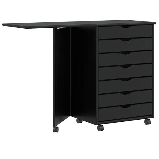 Rolkast met bureau MOSS massief grenenhout zwart