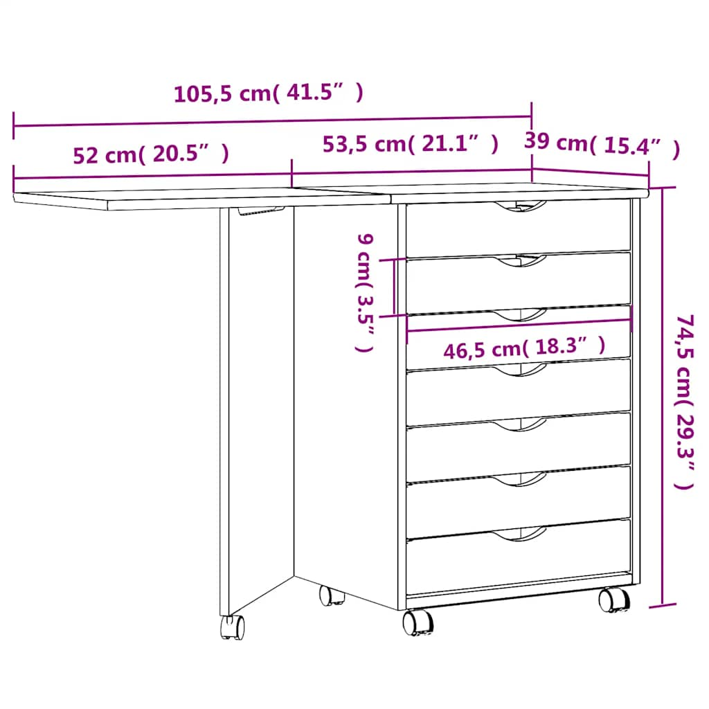 Rolkast met bureau MOSS massief grenenhout zwart