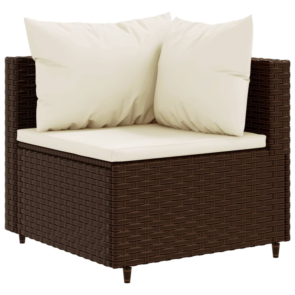 5-delige Loungeset met kussens poly rattan bruin