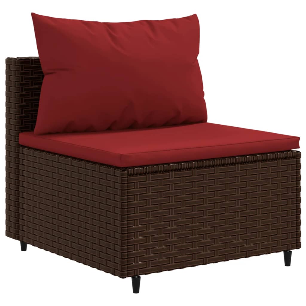 5-delige Loungeset met kussens poly rattan bruin