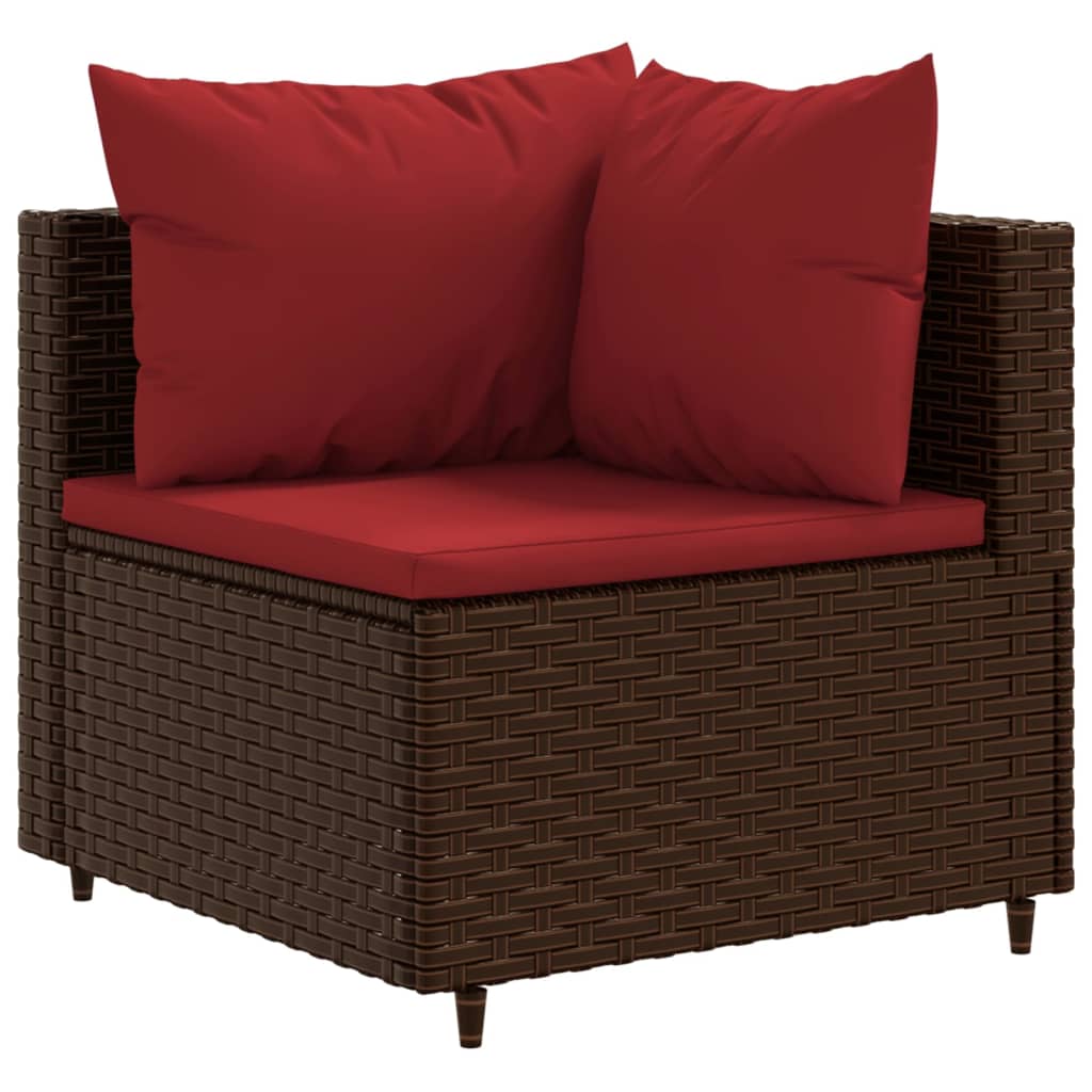 5-delige Loungeset met kussens poly rattan bruin