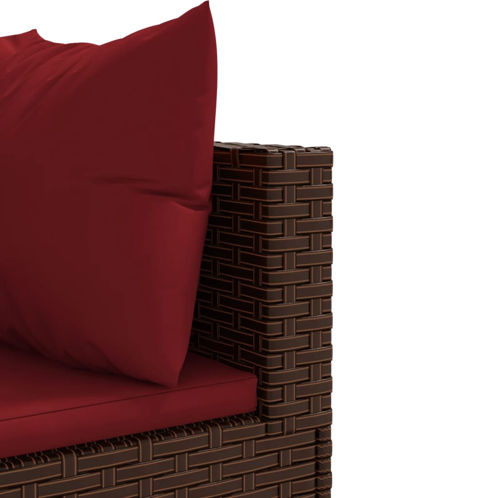 5-delige Loungeset met kussens poly rattan bruin