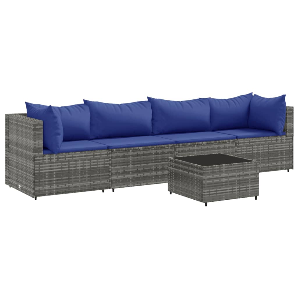 5-delige Loungeset met kussens poly rattan grijs Tuinsets | Creëer jouw Trendy Thuis | Gratis bezorgd & Retour | Trendy.nl