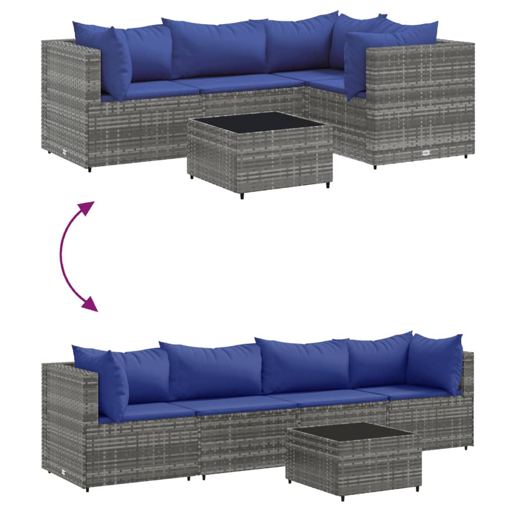 5-delige Loungeset met kussens poly rattan grijs Tuinsets | Creëer jouw Trendy Thuis | Gratis bezorgd & Retour | Trendy.nl