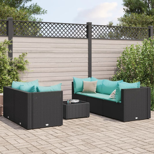 6-delige Loungeset met kussens poly rattan zwart Tuinsets | Creëer jouw Trendy Thuis | Gratis bezorgd & Retour | Trendy.nl