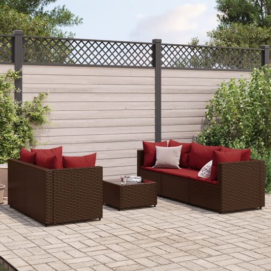 6-delige Loungeset met kussens poly rattan bruin Tuinsets | Creëer jouw Trendy Thuis | Gratis bezorgd & Retour | Trendy.nl