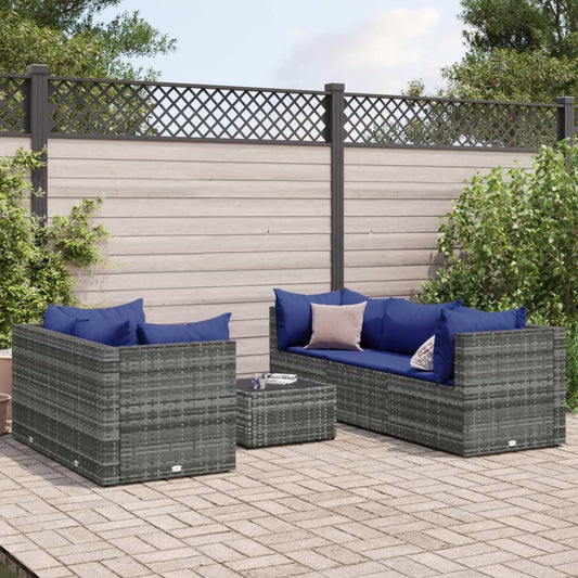 6-delige Loungeset met kussens poly rattan grijs Tuinsets | Creëer jouw Trendy Thuis | Gratis bezorgd & Retour | Trendy.nl