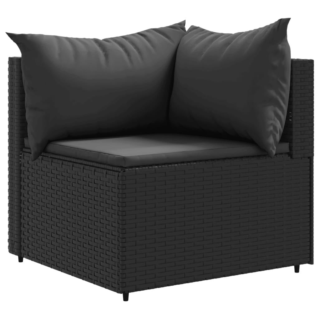 8-delige Loungeset met kussens poly rattan zwart