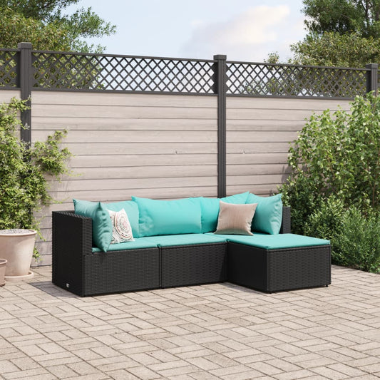 4-delige Loungeset met kussens poly rattan zwart Tuinsets | Creëer jouw Trendy Thuis | Gratis bezorgd & Retour | Trendy.nl