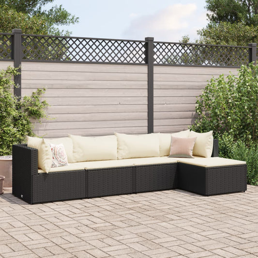 5-delige Loungeset met kussens poly rattan zwart Tuinsets | Creëer jouw Trendy Thuis | Gratis bezorgd & Retour | Trendy.nl