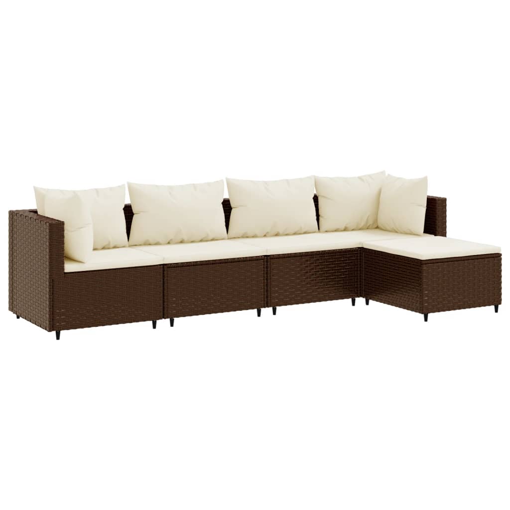 5-delige Loungeset met kussens poly rattan bruin Tuinsets | Creëer jouw Trendy Thuis | Gratis bezorgd & Retour | Trendy.nl