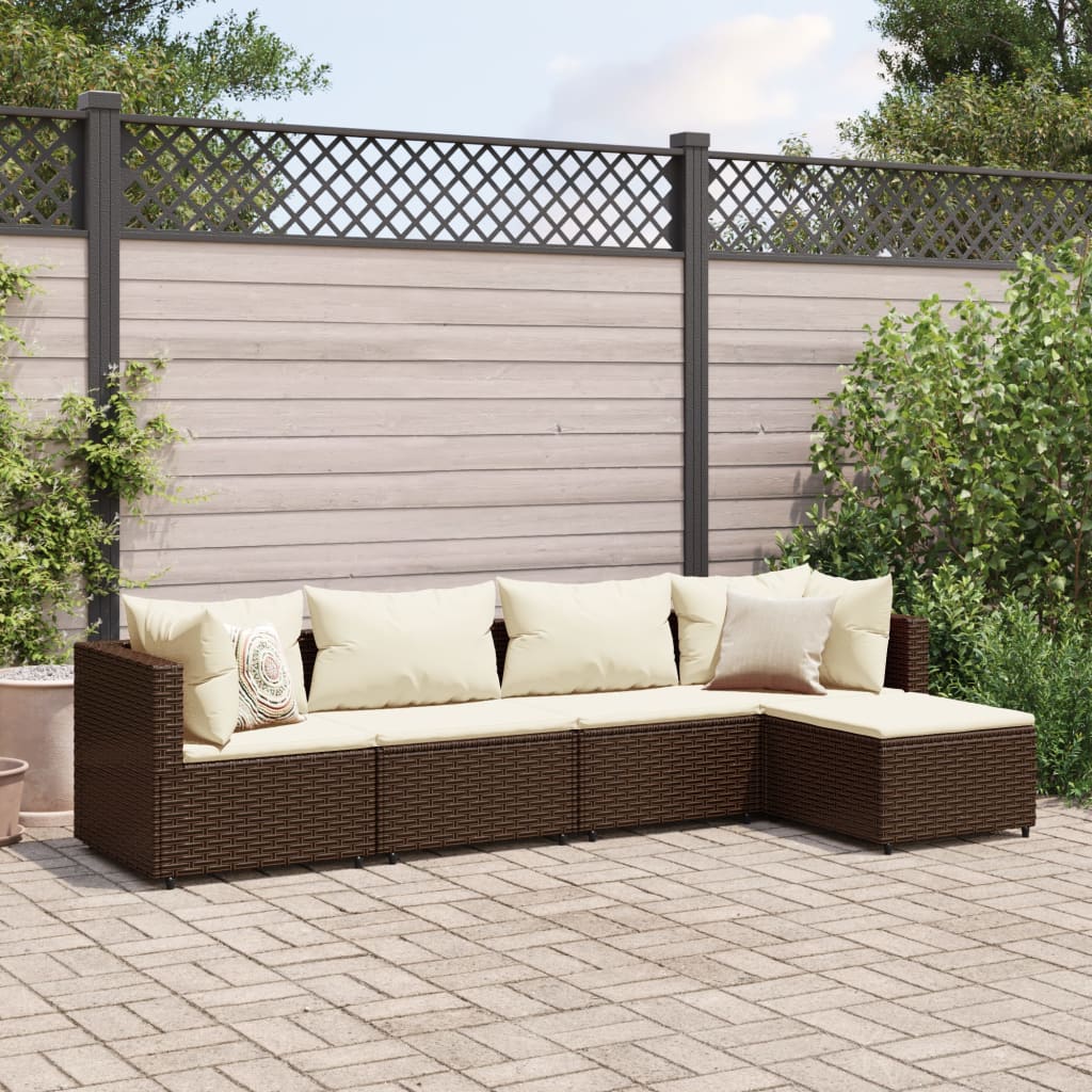 5-delige Loungeset met kussens poly rattan bruin Tuinsets | Creëer jouw Trendy Thuis | Gratis bezorgd & Retour | Trendy.nl