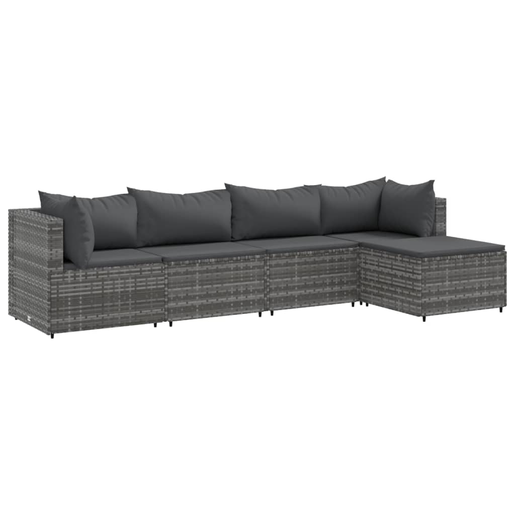 5-delige Loungeset met kussens poly rattan grijs Tuinsets | Creëer jouw Trendy Thuis | Gratis bezorgd & Retour | Trendy.nl