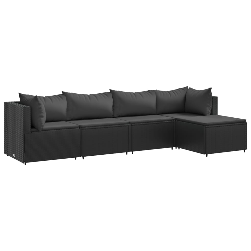 5-delige Loungeset met kussens poly rattan zwart Tuinsets | Creëer jouw Trendy Thuis | Gratis bezorgd & Retour | Trendy.nl