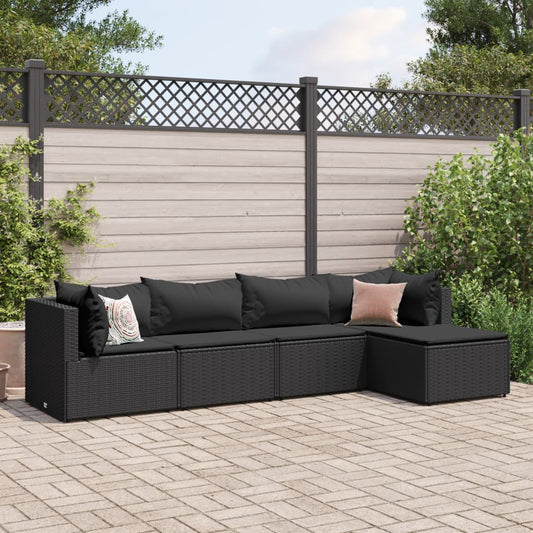 5-delige Loungeset met kussens poly rattan zwart Tuinsets | Creëer jouw Trendy Thuis | Gratis bezorgd & Retour | Trendy.nl