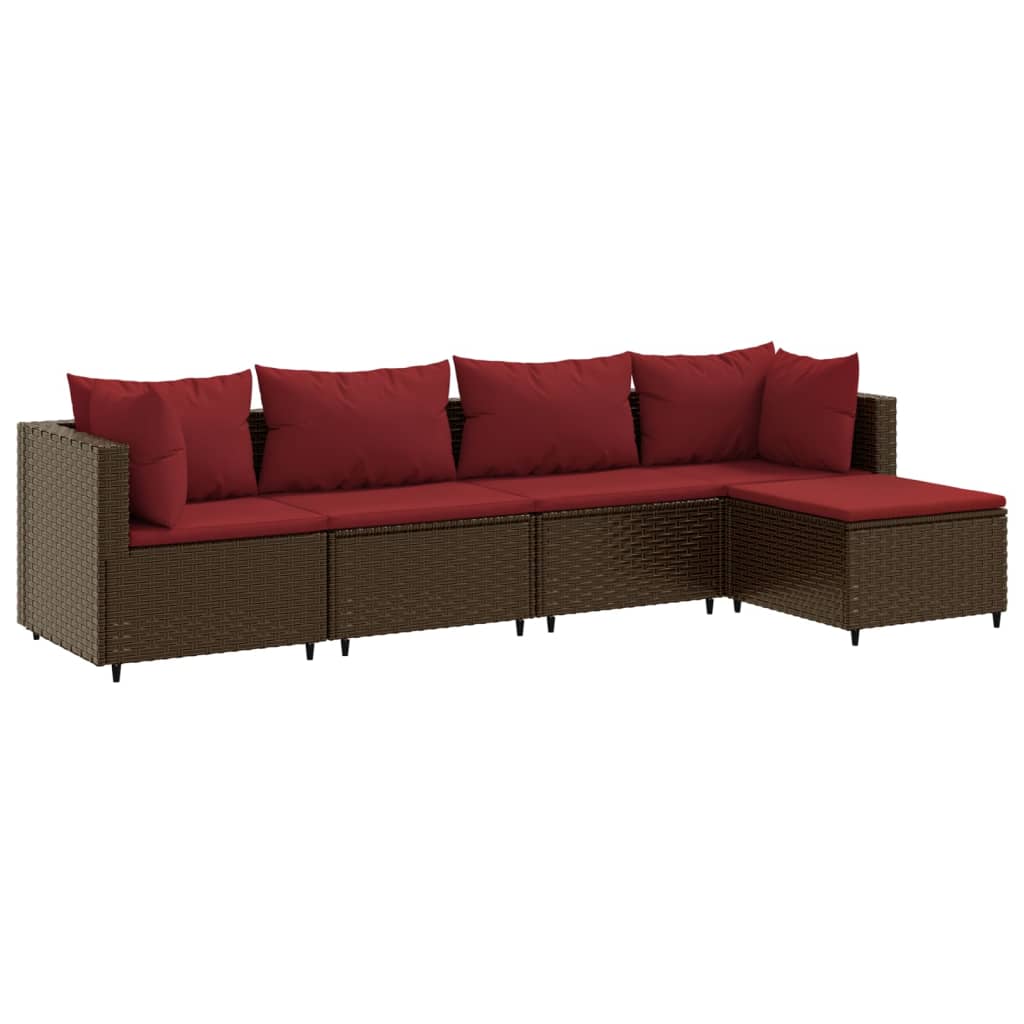 5-delige Loungeset met kussens poly rattan bruin Tuinsets | Creëer jouw Trendy Thuis | Gratis bezorgd & Retour | Trendy.nl