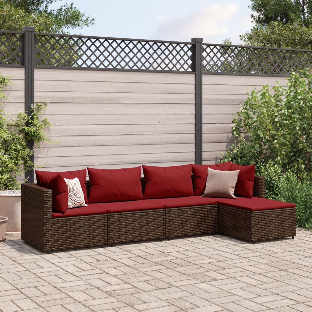 5-delige Loungeset met kussens poly rattan bruin Tuinsets | Creëer jouw Trendy Thuis | Gratis bezorgd & Retour | Trendy.nl