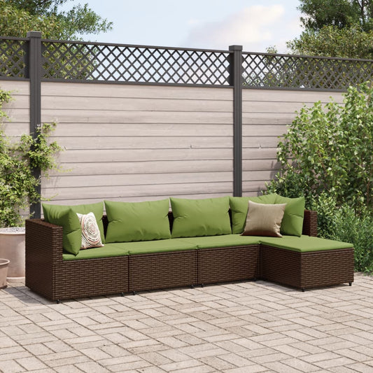 5-delige Loungeset met kussens poly rattan bruin Tuinsets | Creëer jouw Trendy Thuis | Gratis bezorgd & Retour | Trendy.nl