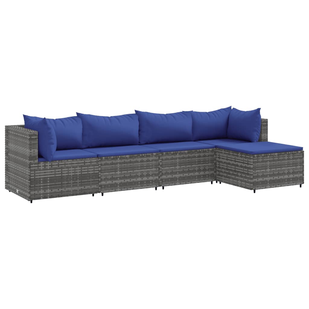 5-delige Loungeset met kussens poly rattan grijs Tuinsets | Creëer jouw Trendy Thuis | Gratis bezorgd & Retour | Trendy.nl