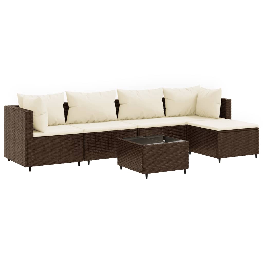 6-delige Loungeset met kussens poly rattan bruin