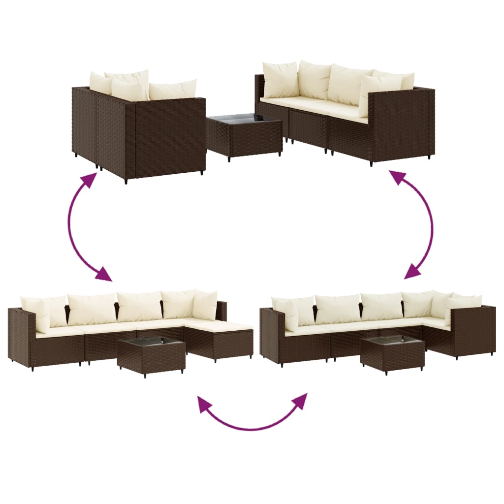 6-delige Loungeset met kussens poly rattan bruin