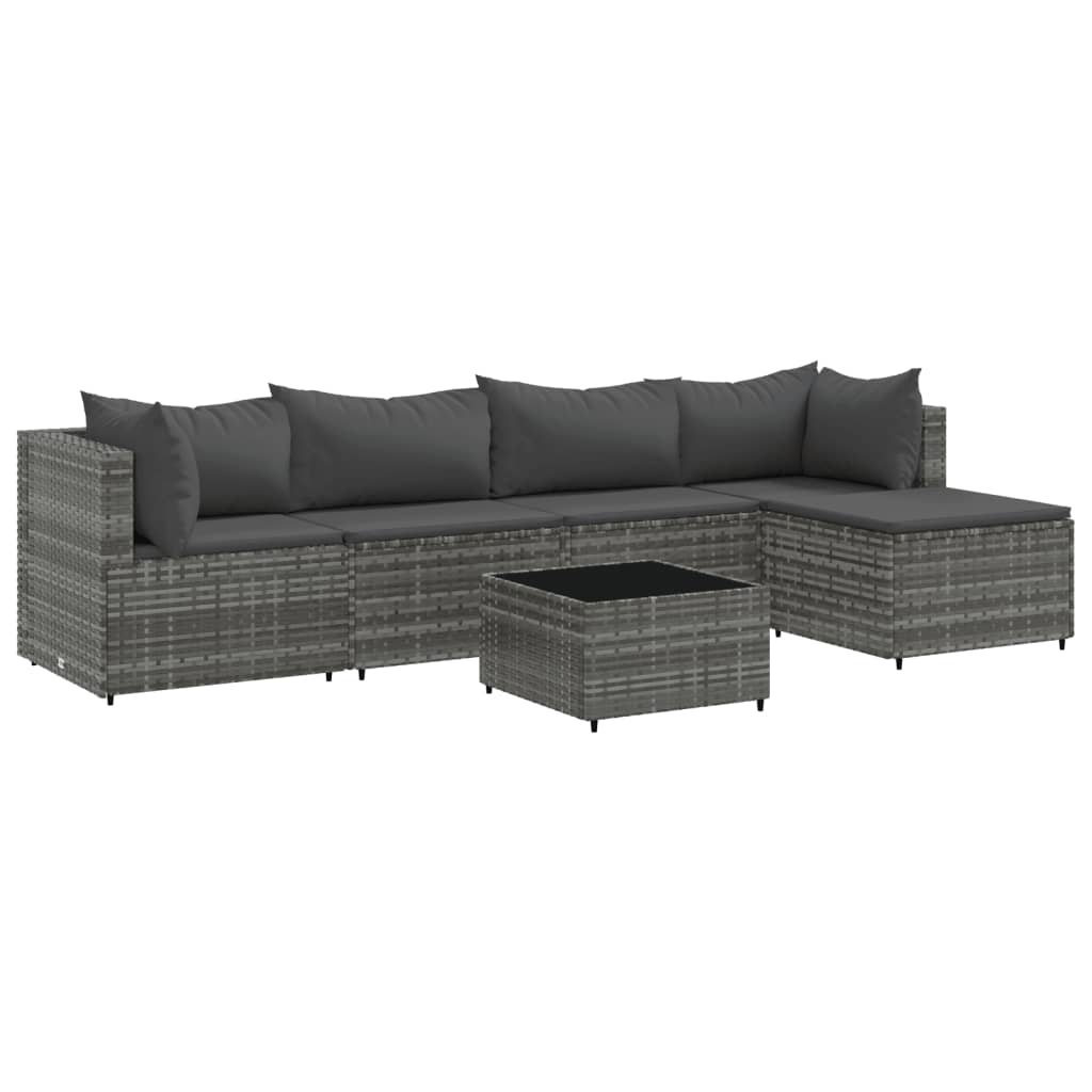 6-delige Loungeset met kussens poly rattan grijs Tuinsets | Creëer jouw Trendy Thuis | Gratis bezorgd & Retour | Trendy.nl