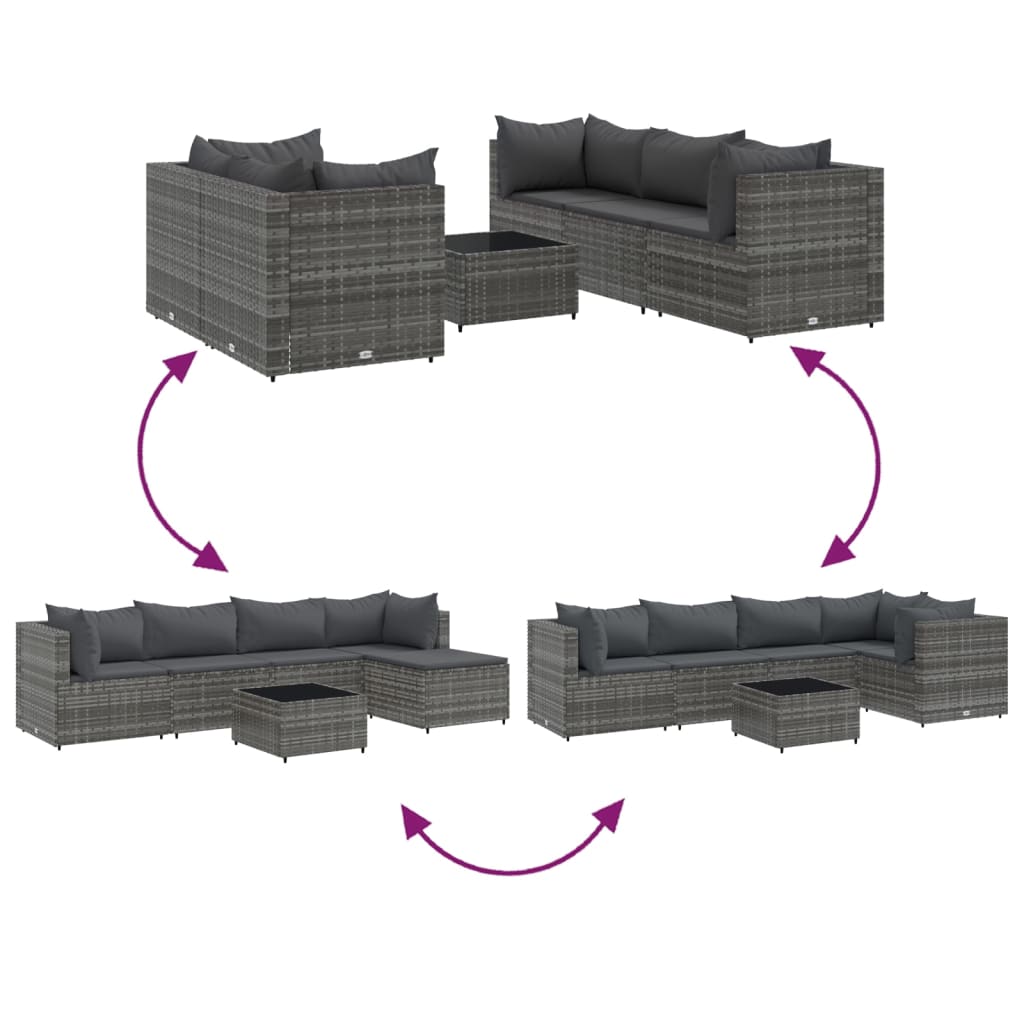 6-delige Loungeset met kussens poly rattan grijs Tuinsets | Creëer jouw Trendy Thuis | Gratis bezorgd & Retour | Trendy.nl